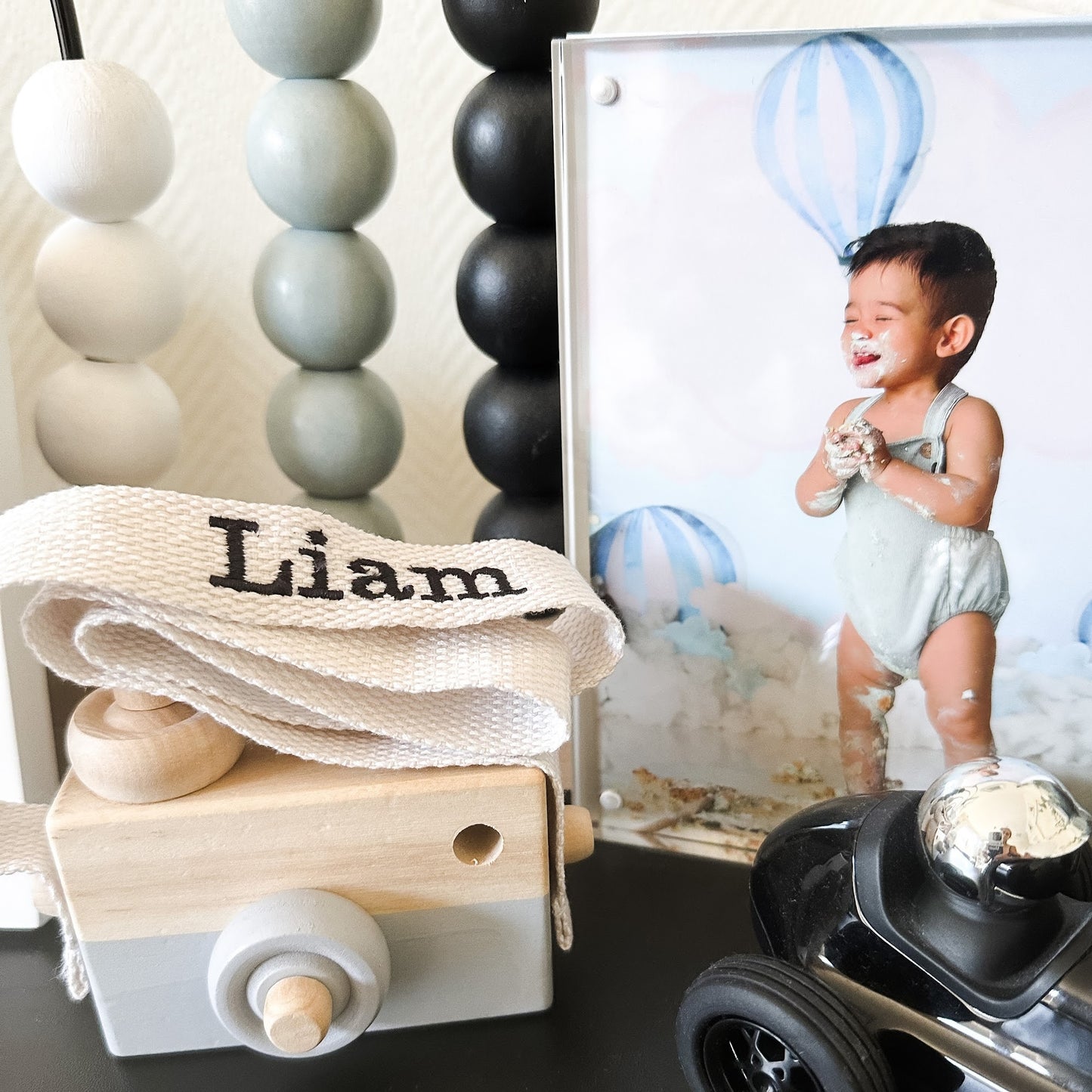 PERSONALISED WOODEN TOY CAMERA GREY