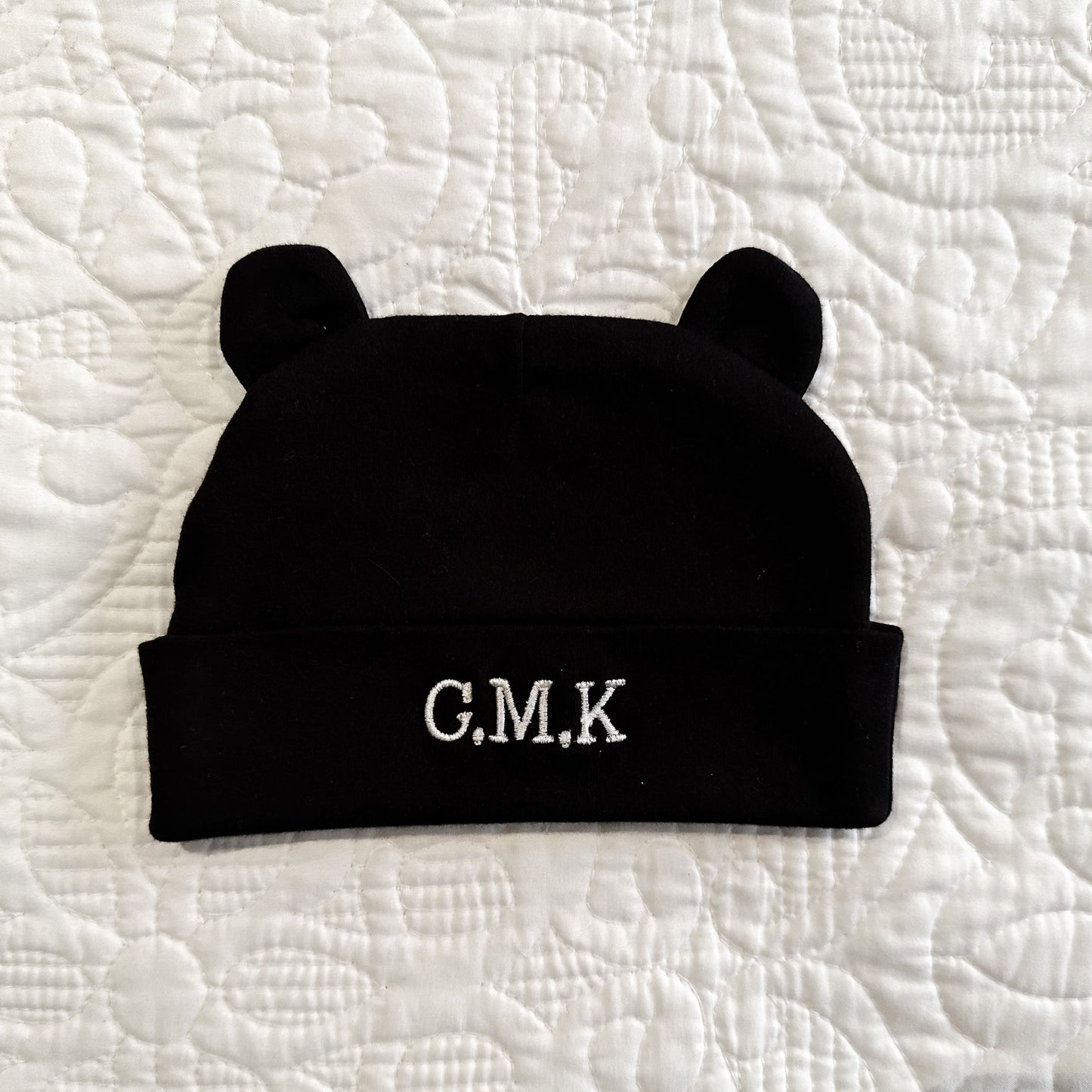 PERSONALISED BABY BEANIE WITH EARS BLACK