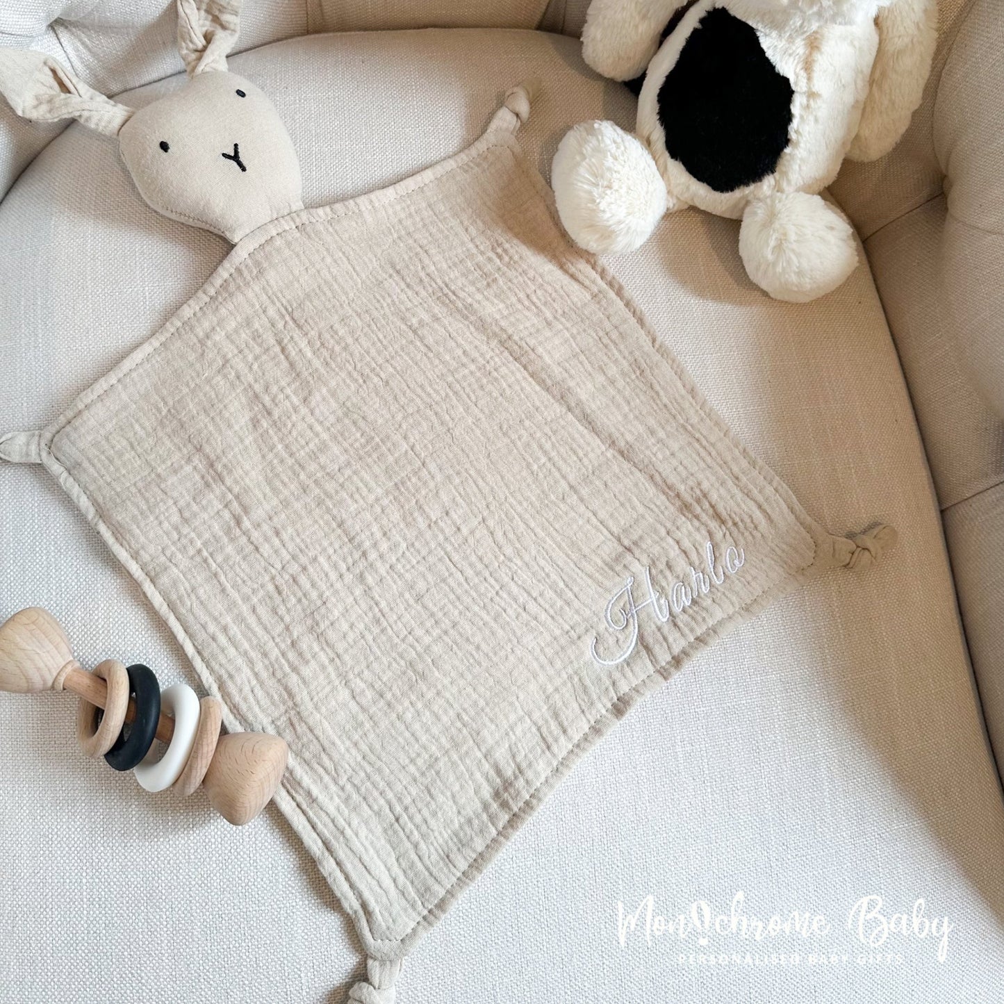 PERSONALISED BUNNY BABY COMFORTER BEIGE