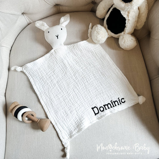 PERSONALISED BUNNY BABY COMFORTER WHITE