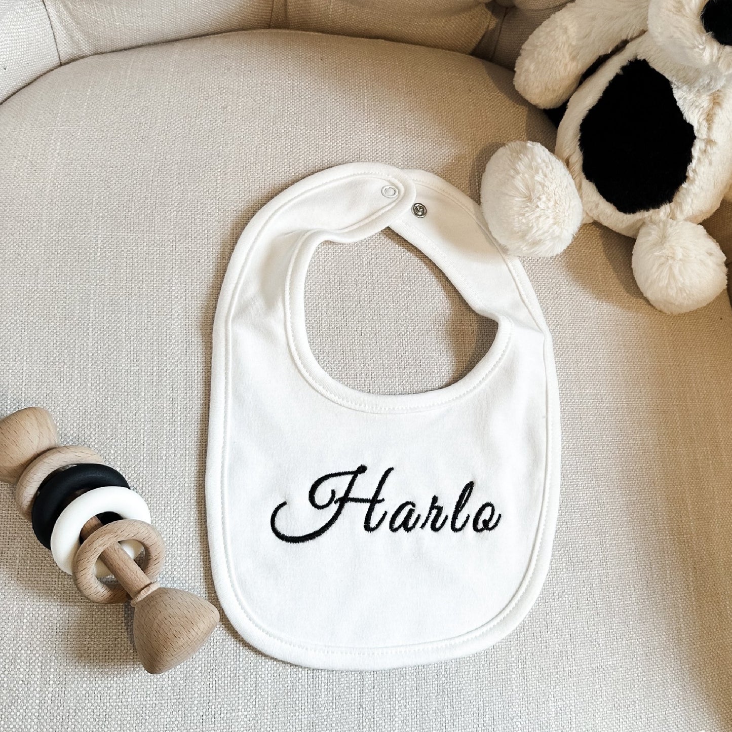 PERSONALISED COTTON BABY BIB WHITE