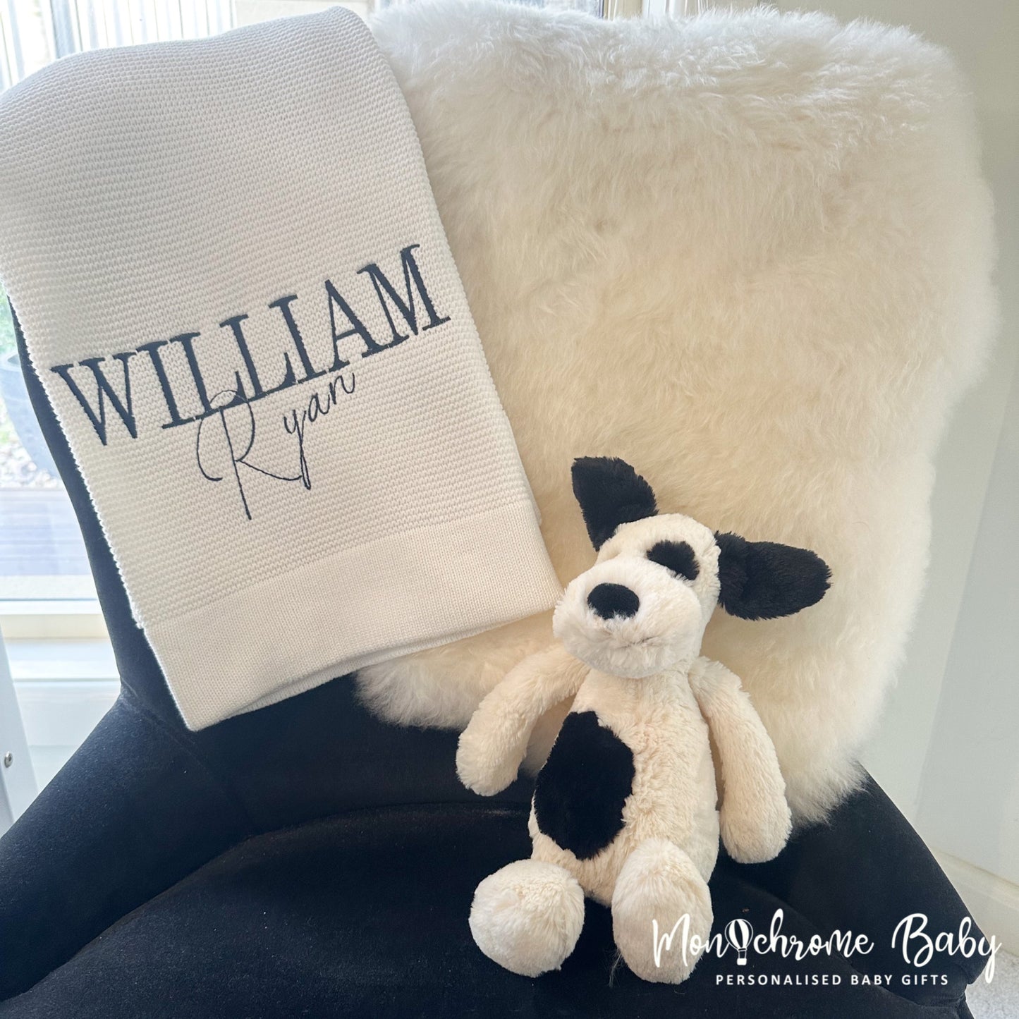 PERSONALISED COTTON KNIT BABY BLANKET WHITE