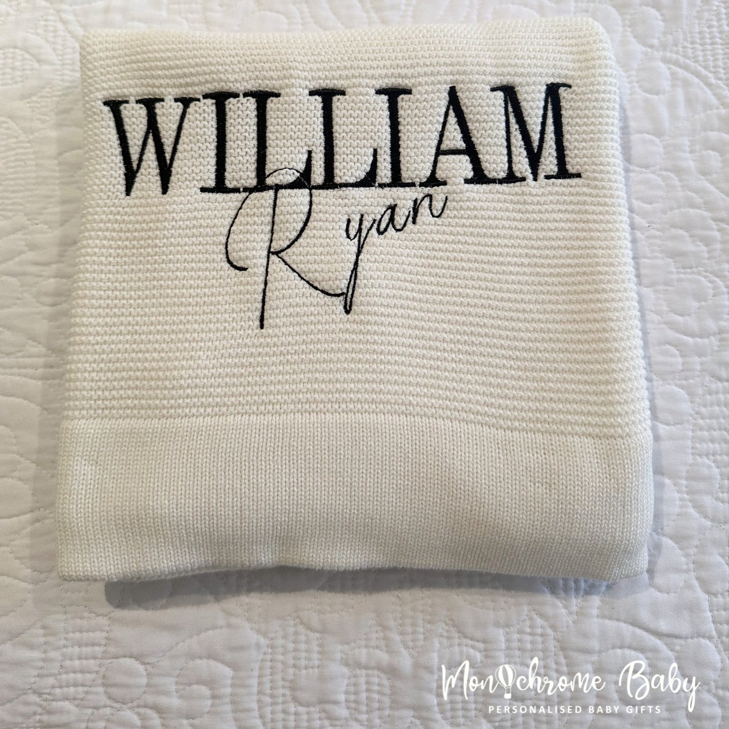 PERSONALISED COTTON KNIT BABY BLANKET WHITE