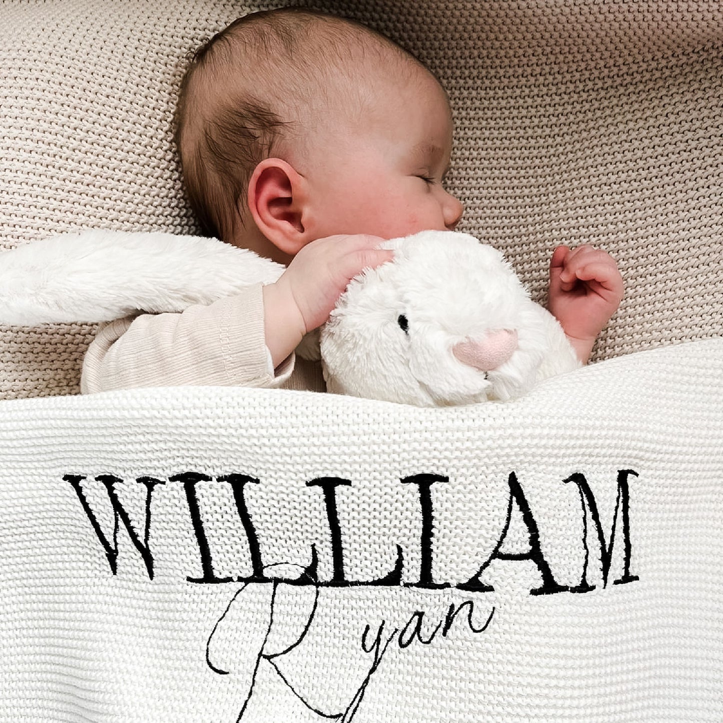 PERSONALISED COTTON KNIT BABY BLANKET WHITE