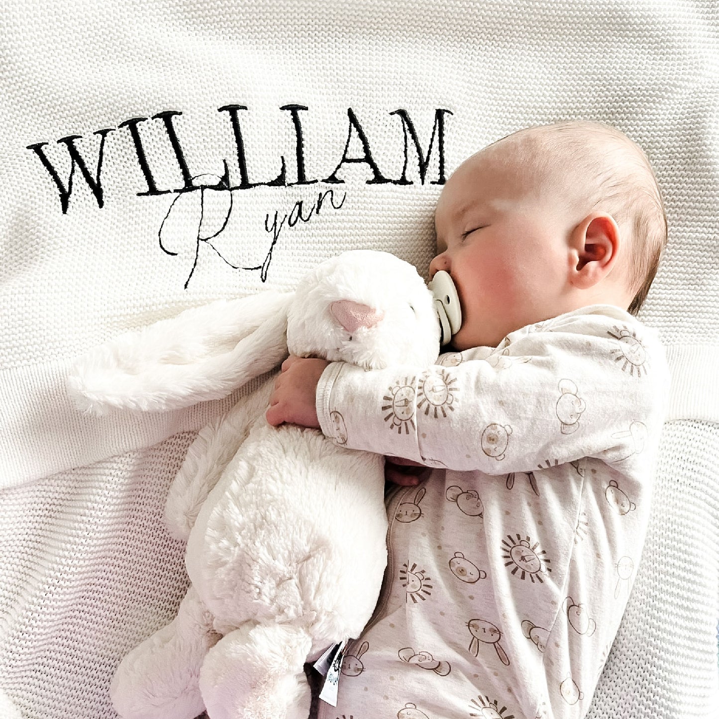 PERSONALISED COTTON KNIT BABY BLANKET WHITE