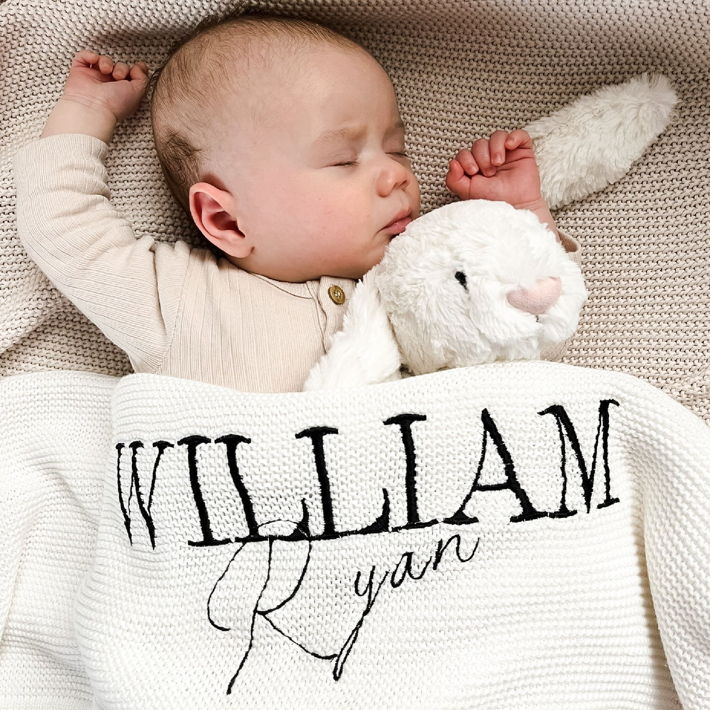 PERSONALISED COTTON KNIT BABY BLANKET WHITE