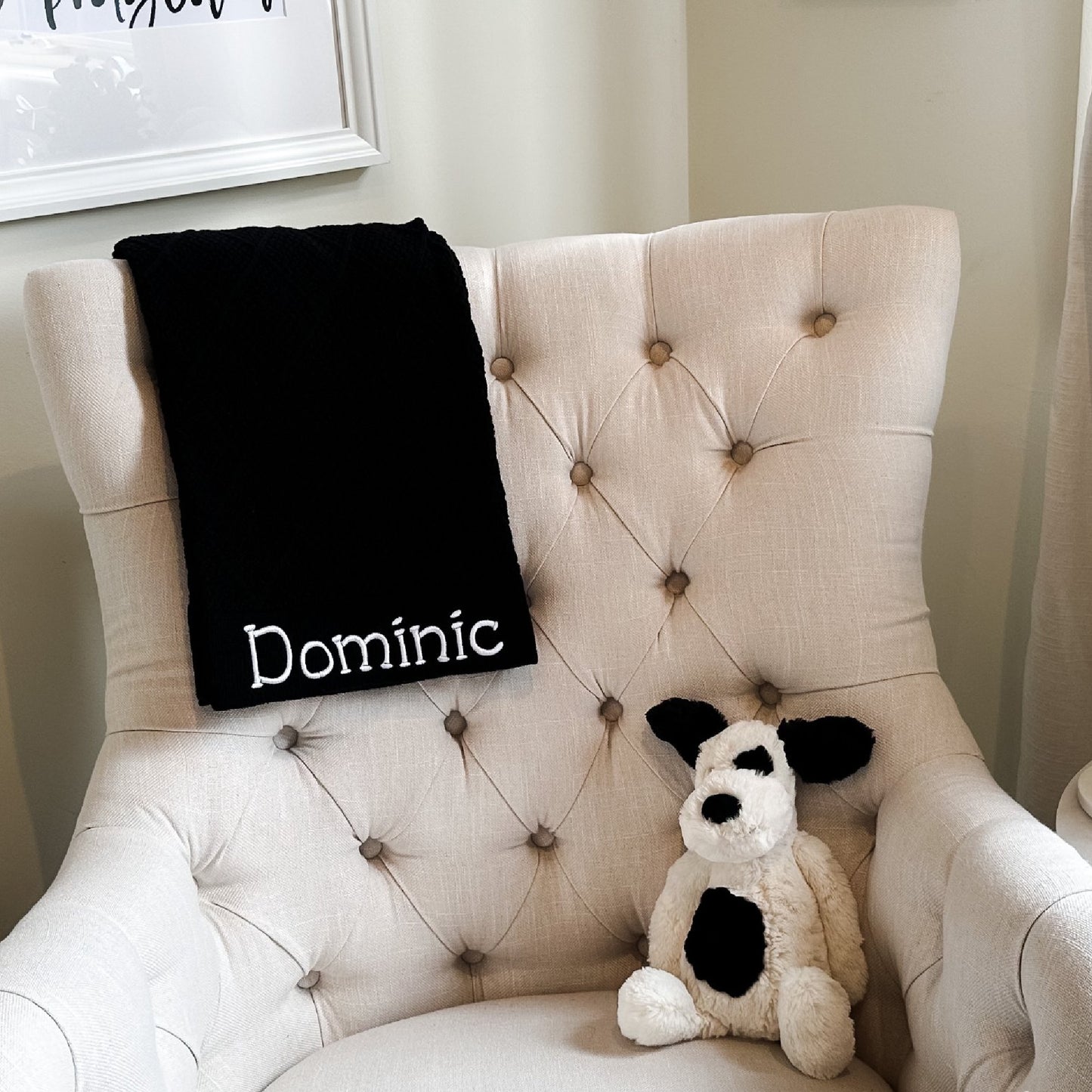 PERSONALISED DIAMOND COTTON KNIT BABY BLANKET BLACK