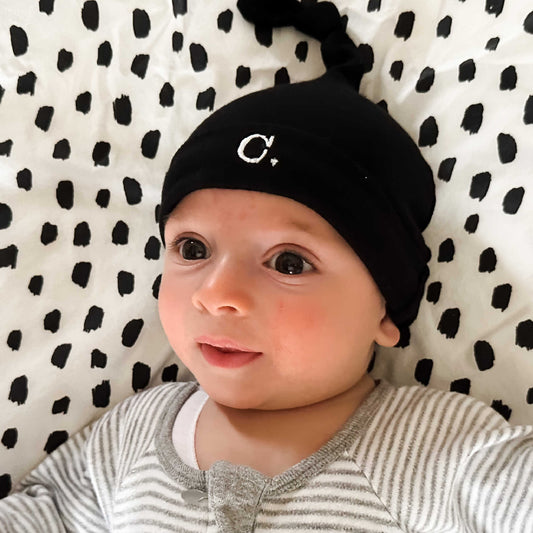 PERSONALISED KNOTTED BABY BEANIE BLACK